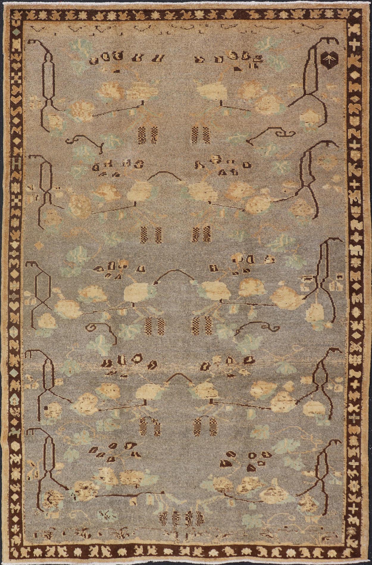 Antique Oushak with Leaves, Branches, Flowers in Taupe, Brown, L. Green & Gray Antique 1930's Oushak with Leaves, Branches and Flower Buds in Taupe, Browns, and Gray Colors. Keivan Woven Arts/ rug /TU - UGU - 3605, country of origin / type: Turkey... - Keivan Woven ArtsTU - UGU - 3605 - 7261Rug