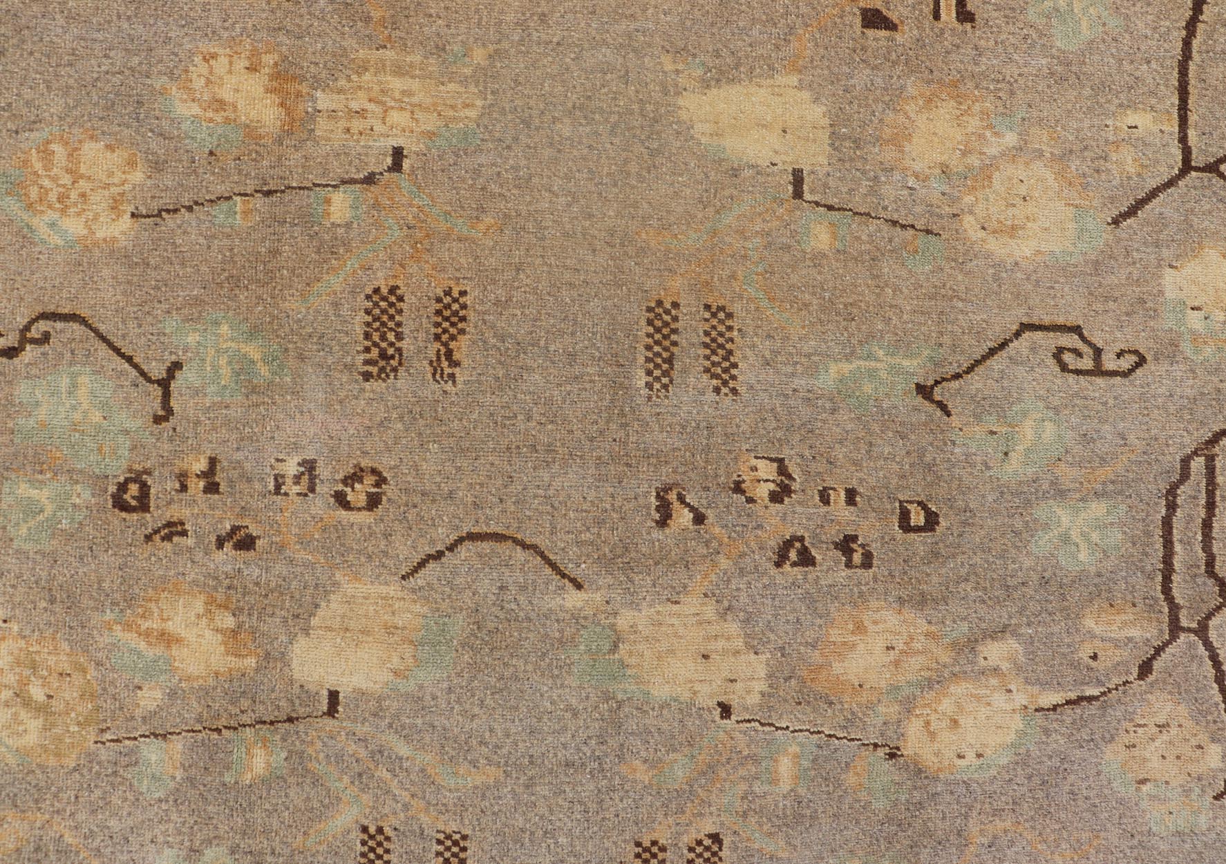 Antique Oushak with Leaves, Branches, Flowers in Taupe, Brown, L. Green & Gray Antique 1930's Oushak with Leaves, Branches and Flower Buds in Taupe, Browns, and Gray Colors. Keivan Woven Arts/ rug /TU - UGU - 3605, country of origin / type: Turkey... - Keivan Woven ArtsTU - UGU - 3605 - 7261Rug