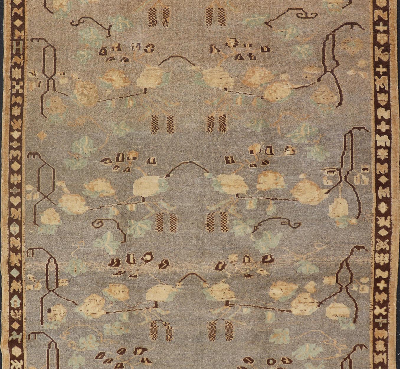 Antique Oushak with Leaves, Branches, Flowers in Taupe, Brown, L. Green & Gray Antique 1930's Oushak with Leaves, Branches and Flower Buds in Taupe, Browns, and Gray Colors. Keivan Woven Arts/ rug /TU - UGU - 3605, country of origin / type: Turkey... - Keivan Woven ArtsTU - UGU - 3605 - 7261Rug