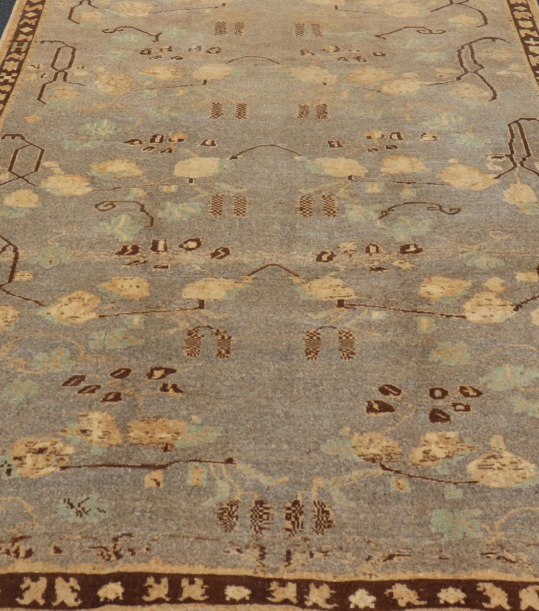 Antique Oushak with Leaves, Branches, Flowers in Taupe, Brown, L. Green & Gray Antique 1930's Oushak with Leaves, Branches and Flower Buds in Taupe, Browns, and Gray Colors. Keivan Woven Arts/ rug /TU - UGU - 3605, country of origin / type: Turkey... - Keivan Woven ArtsTU - UGU - 3605 - 7261Rug