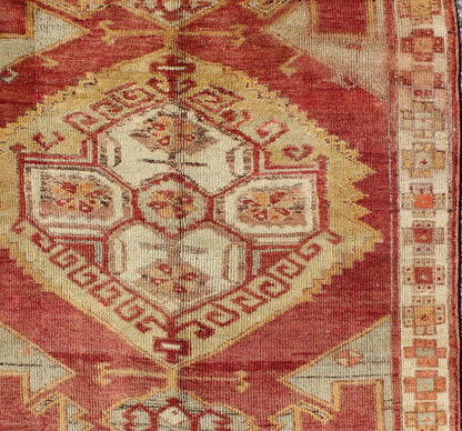 Square Turkish Oushak With Medallion Design in Muted Red, L. Green & Yellow. Square Turkish Oushak with Medallion Design. Vintage Oushak carpet from Turkey in square size, Keivan Woven Arts/ rug, TU - UGU - 38, country of origin / type: Turkey / Ous... - Keivan Woven ArtsTU - UGU - 38 - 3114Rug
