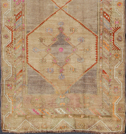 Colorful Turkish Gallery Runner with Multi - Medallion Design & Unique Colors. Vintage Oushak Rug from Turkey with Tribal Geometric Design, rug TU - UGU - 4807, country of origin / type: Turkey / Oushak, circa 1930 This Turkish carpet from 2n... - Keivan Woven ArtsTU - UGU - 4807 - 10293Rug