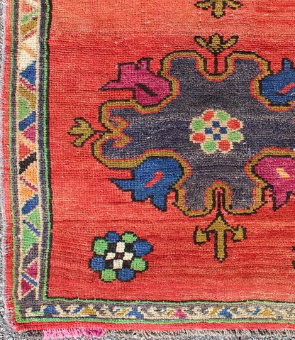Vintage Turkish Oushak Rug in Beautiful Red Background and Cheerful Colors. Multi colors floral medallion design Oushak vintage rug from Turkey in variety of original funky colors, rug TU - UGU - 50, country of origin / type: Turkey / Oushak, circa ... - Keivan Woven ArtsTU - UGU - 50 - 2844Rug