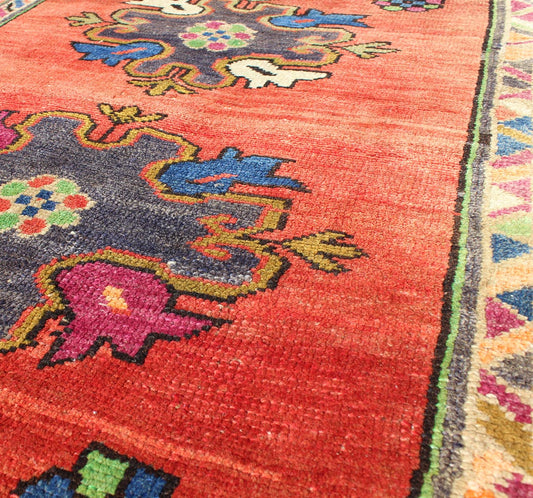 Vintage Turkish Oushak Rug in Beautiful Red Background and Cheerful Colors. Multi colors floral medallion design Oushak vintage rug from Turkey in variety of original funky colors, rug TU - UGU - 50, country of origin / type: Turkey / Oushak, circa ... - Keivan Woven ArtsTU - UGU - 50 - 2844Rug