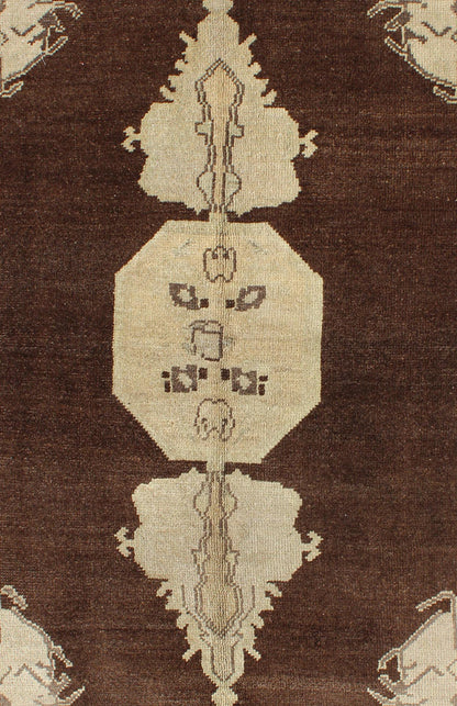 Brown and Natural tone medallion design Oushak vintage rug from Turkey, Keivan Woven Arts/ rug /TU - UGU - 95162, country of origin / type: Turkey / Oushak, circa 1950. Measures: 3'10 x 5'6. Brown and Natural tone medallion design Ousha... - Keivan Woven ArtsTU - UGU - 95162 - 4646Rug