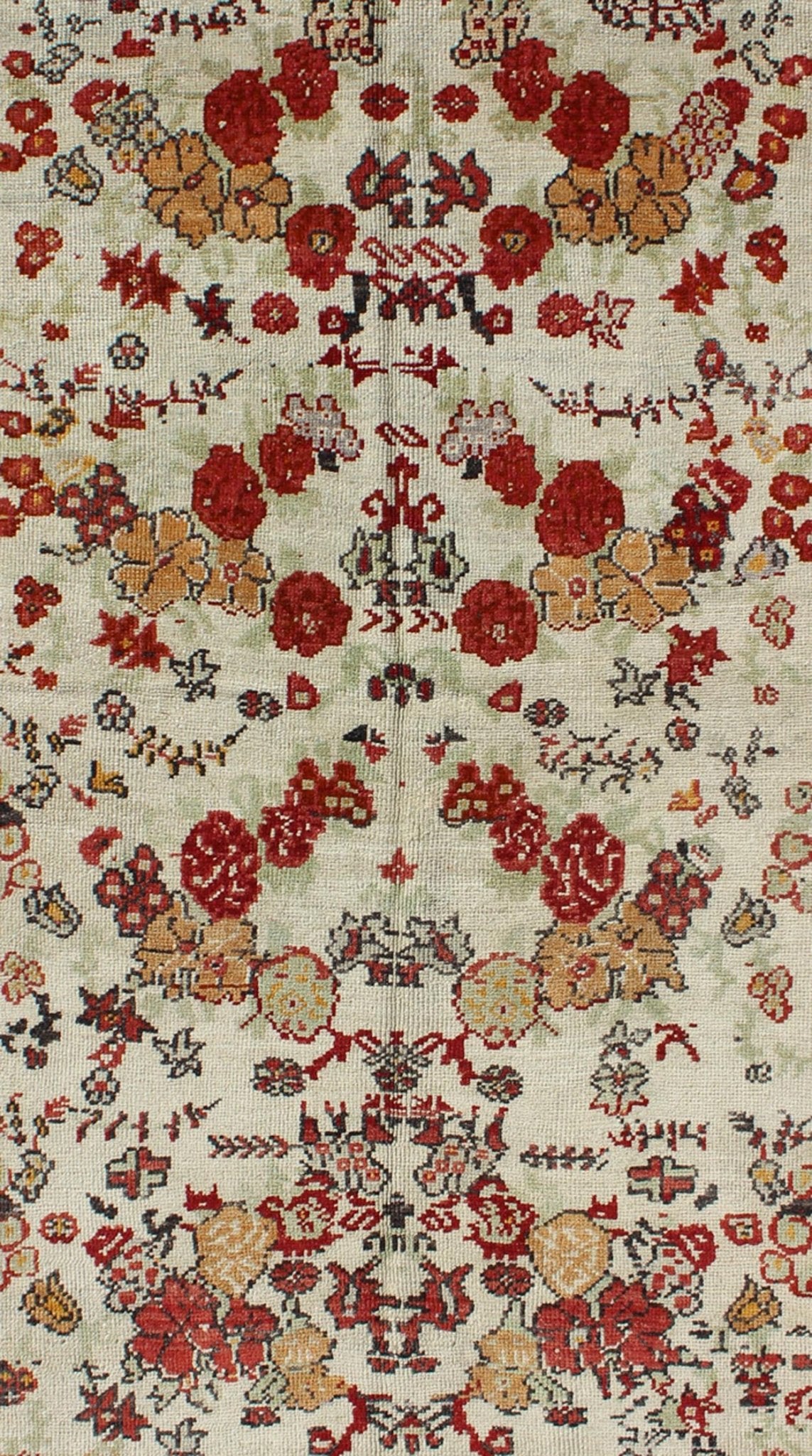 Vintage Turkish Oushak Rug in All - Over Flower Design Background & Simple Boteh Border All - Over Design Turkish Oushak Rug with Flowers and boteh. Keivan Woven Arts/ rug/ TU - UGU - 95163 origin/turkey Measures: 3'11 x 6'4 This vintage ... - Keivan Woven ArtsTU - UGU - 95163 - 4710Rug