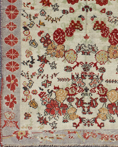 Vintage Turkish Oushak Rug in All - Over Flower Design Background & Simple Boteh Border All - Over Design Turkish Oushak Rug with Flowers and boteh. Keivan Woven Arts/ rug/ TU - UGU - 95163 origin/turkey Measures: 3'11 x 6'4 This vintage ... - Keivan Woven ArtsTU - UGU - 95163 - 4710Rug