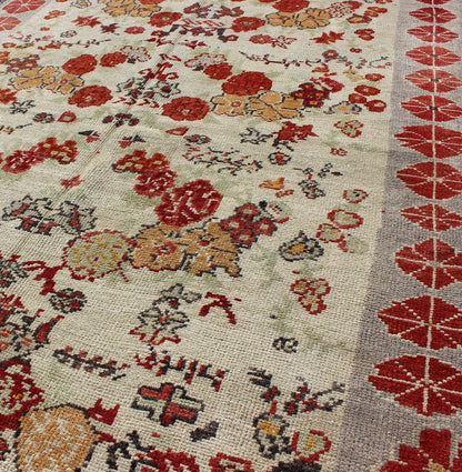 Vintage Turkish Oushak Rug in All - Over Flower Design Background & Simple Boteh Border All - Over Design Turkish Oushak Rug with Flowers and boteh. Keivan Woven Arts/ rug/ TU - UGU - 95163 origin/turkey Measures: 3'11 x 6'4 This vintage ... - Keivan Woven ArtsTU - UGU - 95163 - 4710Rug