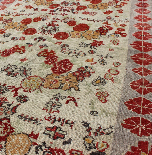 Vintage Turkish Oushak Rug in All - Over Flower Design Background & Simple Boteh Border All - Over Design Turkish Oushak Rug with Flowers and boteh. Keivan Woven Arts/ rug/ TU - UGU - 95163 origin/turkey Measures: 3'11 x 6'4 This vintage ... - Keivan Woven ArtsTU - UGU - 95163 - 4710Rug