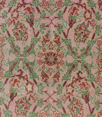 Pink, Rose, and Green Floral Design Midcentury Vintage Turkish Oushak Area Rug Measures: 4'1 x 6'7 Set on a light pink field with an all - over pattern, this beautiful midcentury Turkish Oushak rug (circa 1940) features cross - latch an... - Keivan Woven ArtsTU - VEY - 136611 - 9226