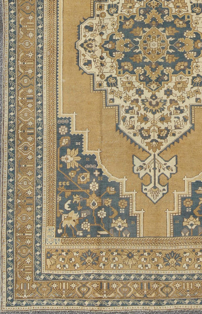 Vintage Turkish Oushak with Floral Medallion in Bronze and Blue Color Measures: 6'10'' x 11'5'' Characterized by a comely and highly representative Oushak composition, this vintage carpet beautifully communicates the finer characteristics of Oush... - Keivan Woven ArtsTU - VEY - 3283 - 6245Rug