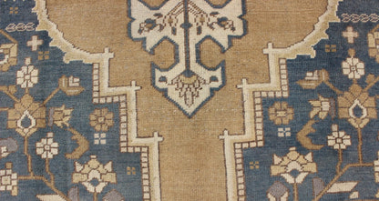 Vintage Turkish Oushak with Floral Medallion in Bronze and Blue Color Measures: 6'10'' x 11'5'' Characterized by a comely and highly representative Oushak composition, this vintage carpet beautifully communicates the finer characteristics of Oush... - Keivan Woven ArtsTU - VEY - 3283 - 6245Rug