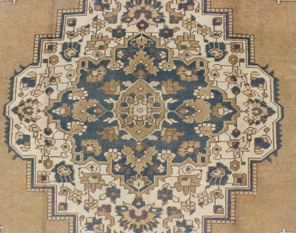 Vintage Turkish Oushak with Floral Medallion in Bronze and Blue Color Measures: 6'10'' x 11'5'' Characterized by a comely and highly representative Oushak composition, this vintage carpet beautifully communicates the finer characteristics of Oush... - Keivan Woven ArtsTU - VEY - 3283 - 6245Rug