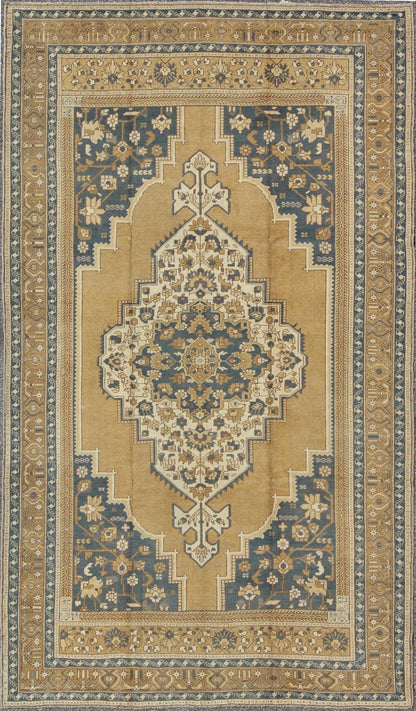 Vintage Turkish Oushak with Floral Medallion in Bronze and Blue Color Measures: 6'10'' x 11'5'' Characterized by a comely and highly representative Oushak composition, this vintage carpet beautifully communicates the finer characteristics of Oush... - Keivan Woven ArtsTU - VEY - 3283 - 6245Rug