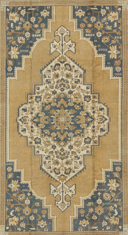 Vintage Turkish Oushak with Floral Medallion in Bronze and Blue Color Measures: 6'10'' x 11'5'' Characterized by a comely and highly representative Oushak composition, this vintage carpet beautifully communicates the finer characteristics of Oush... - Keivan Woven ArtsTU - VEY - 3283 - 6245Rug