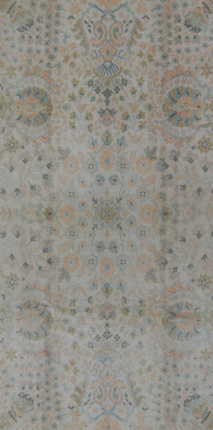 Neutral Vintage Turkish Oushak Rug with Floral Design and Medallions with repeated floral motifs Measures: 6'0 x 9'10 Country of Origin: Turkey; Type: Oushak; Design: All - Over, Floral, Arabesque - Floral; Keivan Woven Arts: rug tu - vey - 46011... - Keivan Woven ArtsTU - VEY - 46011 - 7923Rug