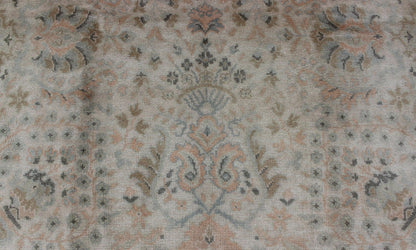 Neutral Vintage Turkish Oushak Rug with Floral Design and Medallions with repeated floral motifs Measures: 6'0 x 9'10 Country of Origin: Turkey; Type: Oushak; Design: All - Over, Floral, Arabesque - Floral; Keivan Woven Arts: rug tu - vey - 46011... - Keivan Woven ArtsTU - VEY - 46011 - 7923Rug