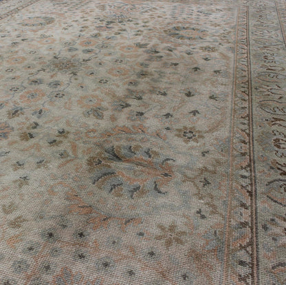 Neutral Vintage Turkish Oushak Rug with Floral Design and Medallions with repeated floral motifs Measures: 6'0 x 9'10 Country of Origin: Turkey; Type: Oushak; Design: All - Over, Floral, Arabesque - Floral; Keivan Woven Arts: rug tu - vey - 46011... - Keivan Woven ArtsTU - VEY - 46011 - 7923Rug