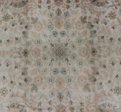 Neutral Vintage Turkish Oushak Rug with Floral Design and Medallions with repeated floral motifs Measures: 6'0 x 9'10 Country of Origin: Turkey; Type: Oushak; Design: All - Over, Floral, Arabesque - Floral; Keivan Woven Arts: rug tu - vey - 46011... - Keivan Woven ArtsTU - VEY - 46011 - 7923Rug
