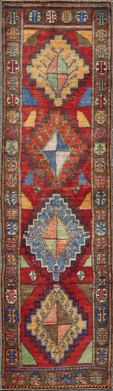 Hand Knotted Vintage Turkish Oushak Runner with Geometric Tribal Design Hand Knotted Vintage Turkish Oushak Runner with Geometric Tribal Design, Keivan Woven Arts / TU - VEY - 4608, mid - 20th century . Turkish Oushak Vintage Runner. This vinta... - Keivan Woven ArtsTU - VEY - 4608 - 8094