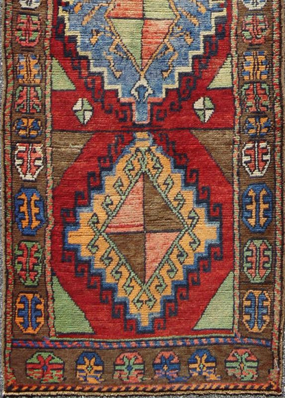 Hand Knotted Vintage Turkish Oushak Runner with Geometric Tribal Design Hand Knotted Vintage Turkish Oushak Runner with Geometric Tribal Design, Keivan Woven Arts / TU - VEY - 4608, mid - 20th century . Turkish Oushak Vintage Runner. This vinta... - Keivan Woven ArtsTU - VEY - 4608 - 8094