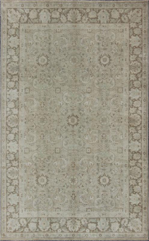 Vintage Earth Tone Oushak Rug in Sand Color Background With All - Over Design. Keivan Woven Arts, Vintage Earth Tone Oushak Rug in Taupe background with All - Over Design, Tu - Vey - 4610, kwarugs. This Turkish Oushak rug features a sand - colored field and... - Keivan Woven ArtsTU - VEY - 4610 - 8098