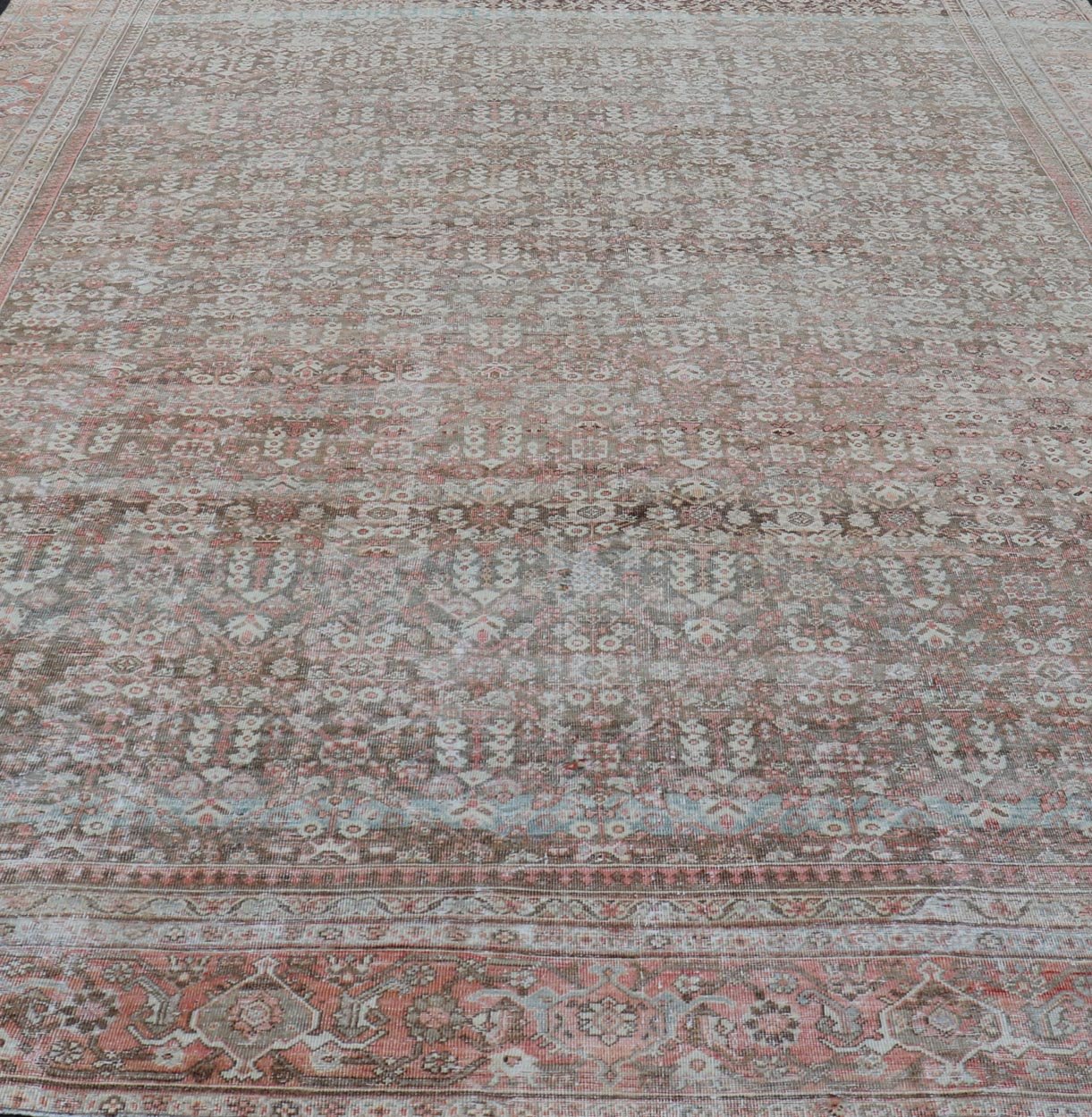 Antique Persian Distressed Sultanabad with All - Over Herati Design in Earthy Tones. rug V21 - 0105; country of origin / type: Persian / Sultanabad, circa 1920. Antique distressed Sultanabad. Measures: 11'10 x 16'6 This impressive antique distr... - Keivan Woven ArtsV21 - 0105 - 14530Rug