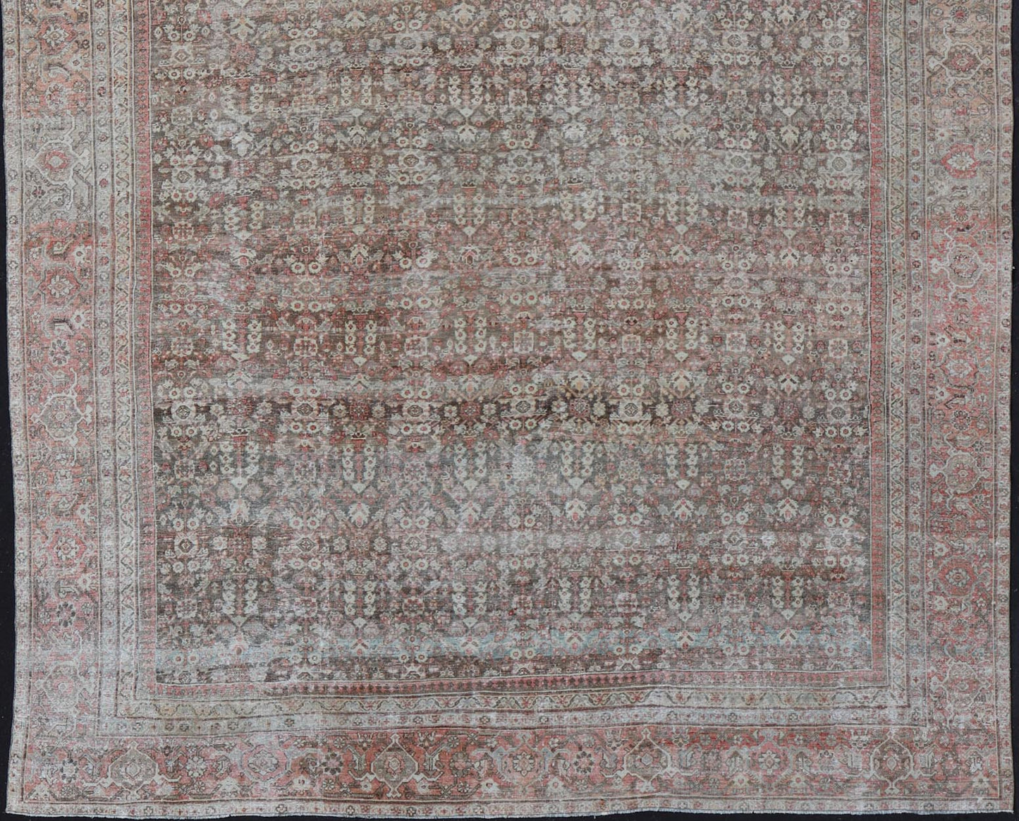 Antique Persian Distressed Sultanabad with All - Over Herati Design in Earthy Tones. rug V21 - 0105; country of origin / type: Persian / Sultanabad, circa 1920. Antique distressed Sultanabad. Measures: 11'10 x 16'6 This impressive antique distr... - Keivan Woven ArtsV21 - 0105 - 14530Rug