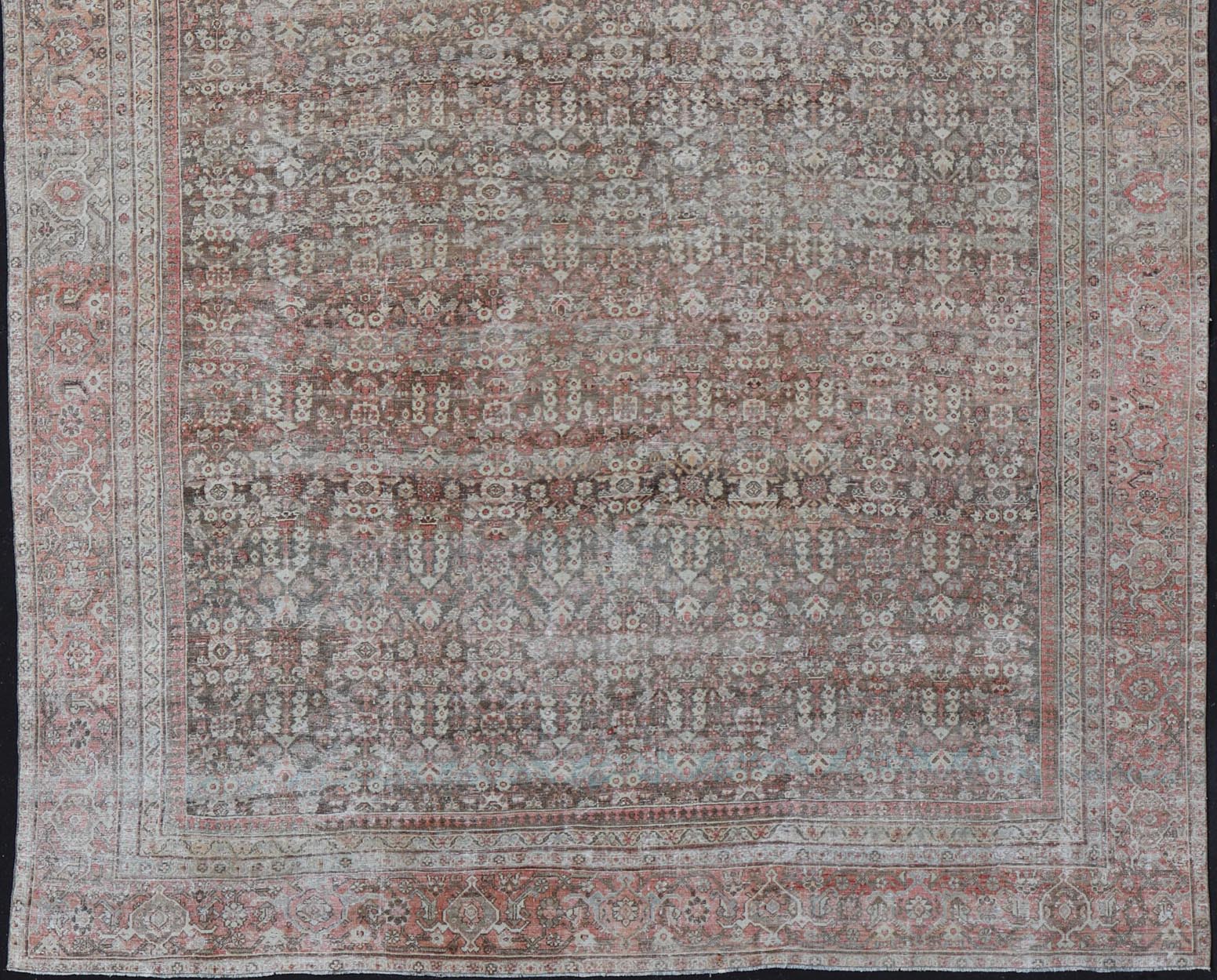 Antique Persian Distressed Sultanabad with All - Over Herati Design in Earthy Tones. rug V21 - 0105; country of origin / type: Persian / Sultanabad, circa 1920. Antique distressed Sultanabad. Measures: 11'10 x 16'6 This impressive antique distr... - Keivan Woven ArtsV21 - 0105 - 14530Rug