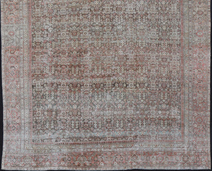 Antique Persian Distressed Sultanabad with All - Over Herati Design in Earthy Tones. rug V21 - 0105; country of origin / type: Persian / Sultanabad, circa 1920. Antique distressed Sultanabad. Measures: 11'10 x 16'6 This impressive antique distr... - Keivan Woven ArtsV21 - 0105 - 14530Rug
