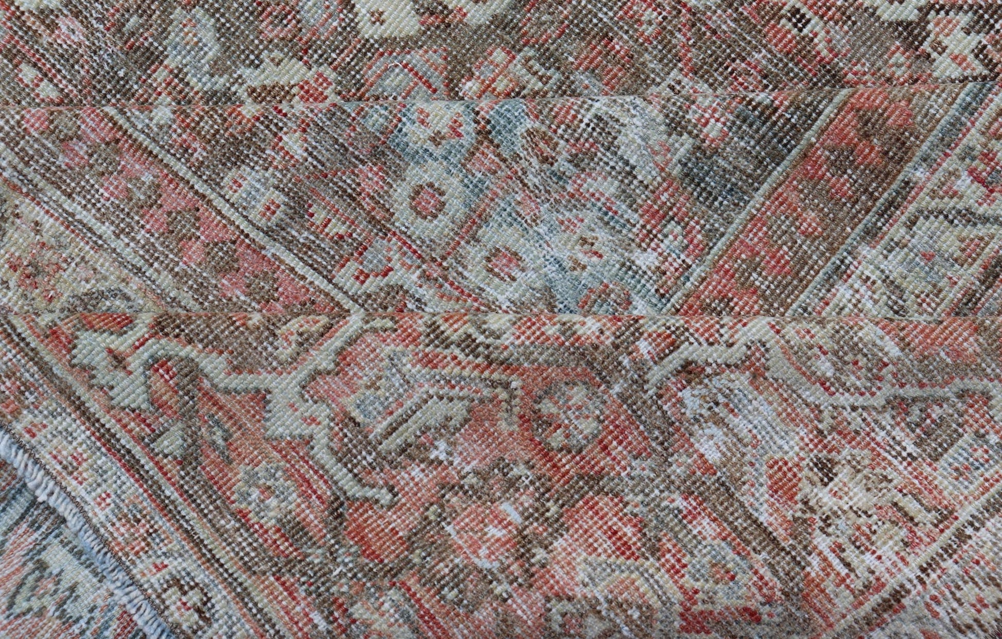 Antique Persian Distressed Sultanabad with All - Over Herati Design in Earthy Tones. rug V21 - 0105; country of origin / type: Persian / Sultanabad, circa 1920. Antique distressed Sultanabad. Measures: 11'10 x 16'6 This impressive antique distr... - Keivan Woven ArtsV21 - 0105 - 14530Rug