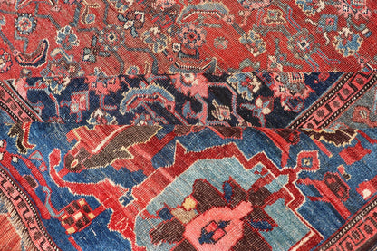 Very Large Antique Persian Bidjar Rug in Multi Shades of Blue, Tera - cotta & Red. Classic Bidjar in Tera - cotta and variety of beautiful red tones, framed by variegated shades of blue colors in the border with large Scale Geometrics. Bidjar antique r... - Keivan Woven ArtsV21 - 0106 - 14536