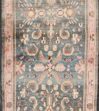 Keivan Woven Arts - Antique Persian Tabriz with Medium in Light Teal Background & Light Pink Border. Antique Persian Tabriz with Medium in Light Teal Background & Light Pink Border. Rug / V21 - 0112, Antique Tabriz, Antique Persian Tabriz, Antique Runn... - Keivan Woven ArtsV21 - 0112 - 14586