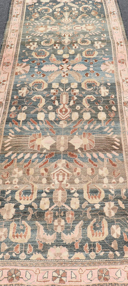 Keivan Woven Arts - Antique Persian Tabriz with Medium in Light Teal Background & Light Pink Border. Antique Persian Tabriz with Medium in Light Teal Background & Light Pink Border. Rug / V21 - 0112, Antique Tabriz, Antique Persian Tabriz, Antique Runn... - Keivan Woven ArtsV21 - 0112 - 14586Rug