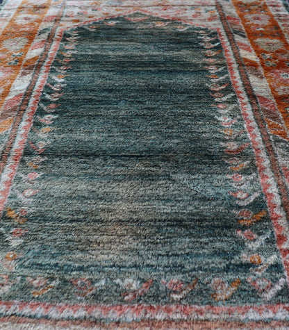Antique Angora Oushak Rug with Solid Background in Teal, Blue, Orange Colors. Antique Angora Oushak Rug with Solid Background in Teal, Blue, Orange Colors and accent colors of red and pink. rug V21 - 0117, country of origin/type: Turkey/Oushak, circa 188... - Keivan Woven ArtsV21 - 0117 - 14840Rug
