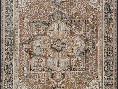 Persian Antique Heriz Rug with Geometric Design in Blue's, Tan, Cream, and Brown. Keivan Woven Arts / rug V21 - 0120, country of origin / type: Iran / Heriz, circa 1930 Measures: 11'5 x 14'7 This magnificent Persian Heriz carpet bears an ex... - Keivan Woven ArtsV21 - 0120 - 14844