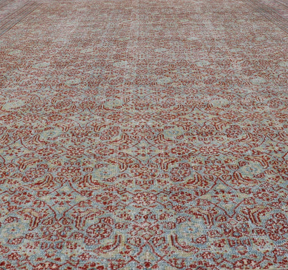 Antique Persian Khorassan Rug with All - Over Floral Design in Red and Blue. Country of Origin: Iran Type: Khorasan Design: All - Over, Floral, Motif Keivan Woven Arts; rug V21 - 0201 Measures: 8'4 x 11'5 This spectacular antique Persian Khoras... - Keivan Woven ArtsV21 - 0201 - 15086Rug