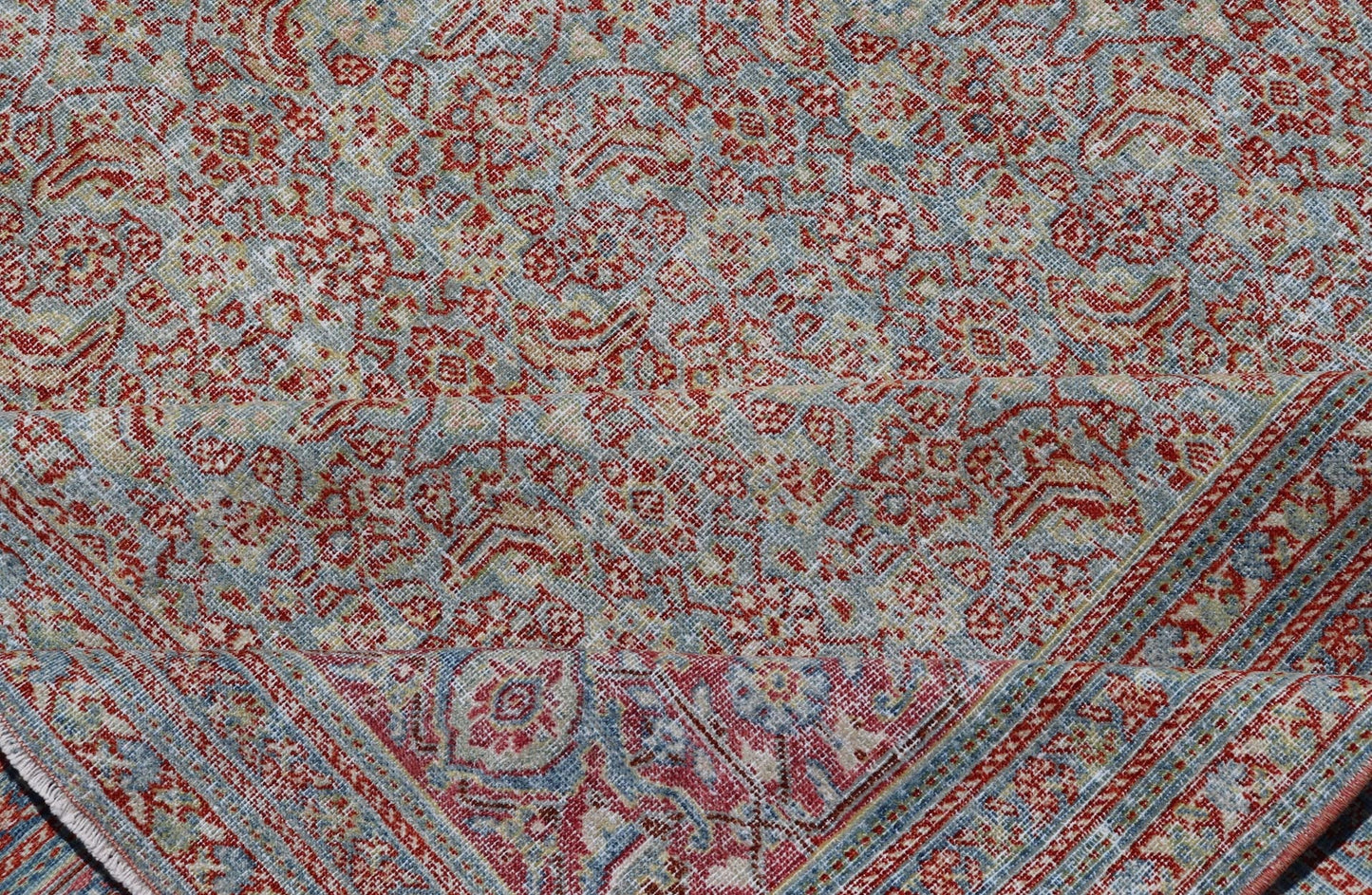 Antique Persian Khorassan Rug with All - Over Floral Design in Red and Blue. Country of Origin: Iran Type: Khorasan Design: All - Over, Floral, Motif Keivan Woven Arts; rug V21 - 0201 Measures: 8'4 x 11'5 This spectacular antique Persian Khoras... - Keivan Woven ArtsV21 - 0201 - 15086Rug