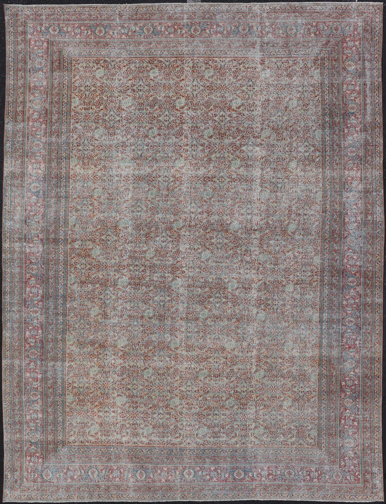 Antique Persian Khorassan Rug with All - Over Floral Design in Red and Blue. Country of Origin: Iran Type: Khorasan Design: All - Over, Floral, Motif Keivan Woven Arts; rug V21 - 0201 Measures: 8'4 x 11'5 This spectacular antique Persian Khoras... - Keivan Woven ArtsV21 - 0201 - 15086Rug