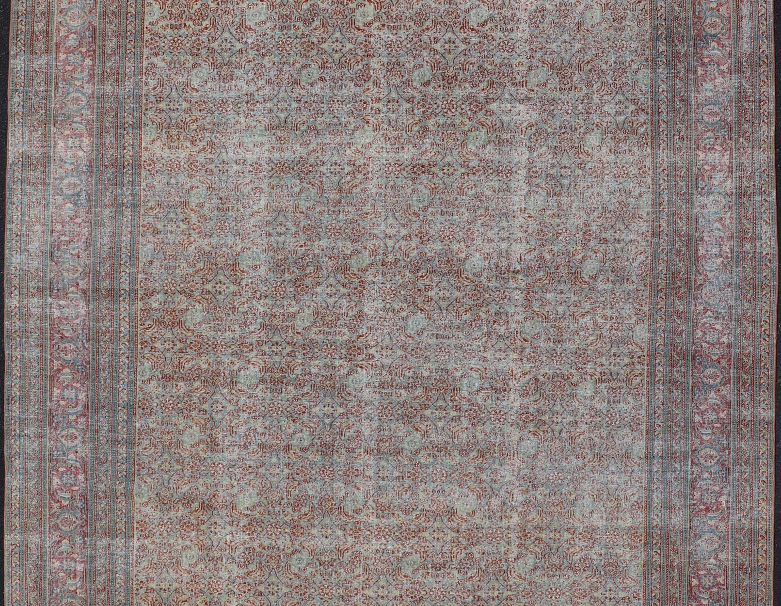Antique Persian Khorassan Rug with All - Over Floral Design in Red and Blue. Country of Origin: Iran Type: Khorasan Design: All - Over, Floral, Motif Keivan Woven Arts; rug V21 - 0201 Measures: 8'4 x 11'5 This spectacular antique Persian Khoras... - Keivan Woven ArtsV21 - 0201 - 15086Rug