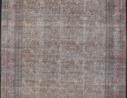 Antique Persian Khorassan Rug with All - Over Floral Design in Red and Blue. Country of Origin: Iran Type: Khorasan Design: All - Over, Floral, Motif Keivan Woven Arts; rug V21 - 0201 Measures: 8'4 x 11'5 This spectacular antique Persian Khoras... - Keivan Woven ArtsV21 - 0201 - 15086Rug