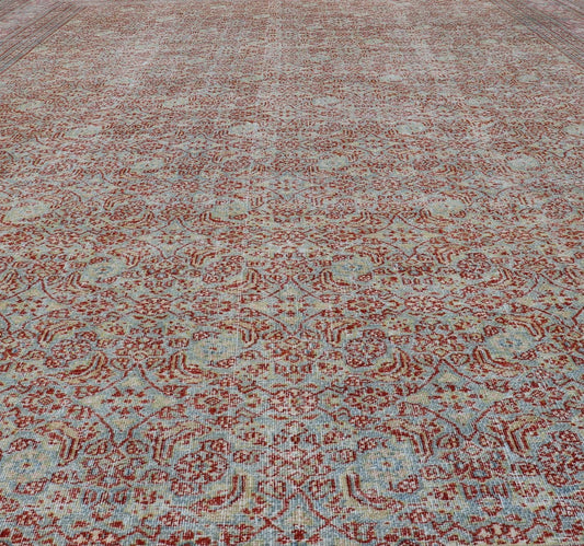 Antique Persian Khorassan Rug with All - Over Floral Design in Red and Blue. Country of Origin: Iran Type: Khorasan Design: All - Over, Floral, Motif Keivan Woven Arts; rug V21 - 0201 Measures: 8'4 x 11'5 This spectacular antique Persian Khoras... - Keivan Woven ArtsV21 - 0201 - 15086