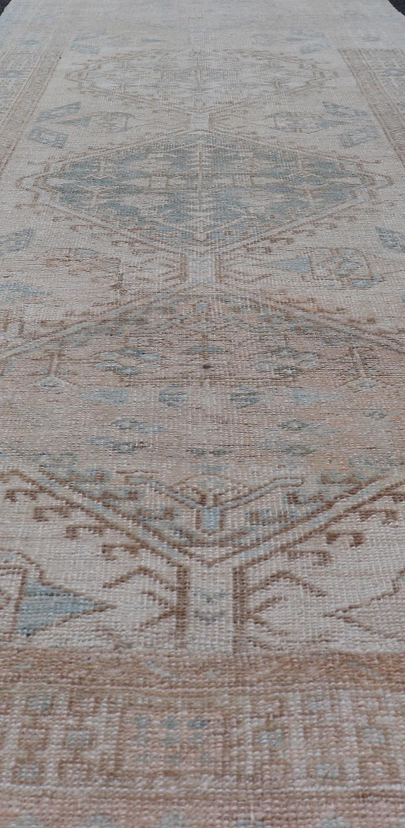 Antique Persian Sarab Runner with Sub - Geometric Medallion Design in Muted Tones. rug V21 - 0203, Keivan Woven Arts, country of origin / type: Persian / Sarab, circa 1920. Measures: 2'11 x 8'10 This antique Sarab runner features a sub - geometric med... - Keivan Woven ArtsV21 - 0203 - 15530Rug