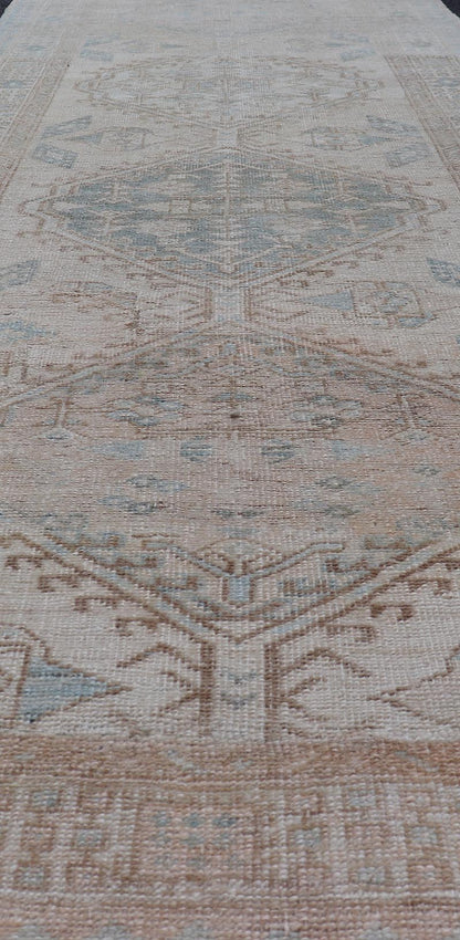 Antique Persian Sarab Runner with Sub - Geometric Medallion Design in Muted Tones. rug V21 - 0203, Keivan Woven Arts, country of origin / type: Persian / Sarab, circa 1920. Measures: 2'11 x 8'10 This antique Sarab runner features a sub - geometric med... - Keivan Woven ArtsV21 - 0203 - 15530