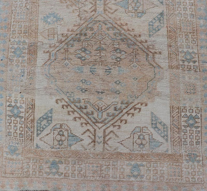 Antique Persian Sarab Runner with Sub - Geometric Medallion Design in Muted Tones. rug V21 - 0203, Keivan Woven Arts, country of origin / type: Persian / Sarab, circa 1920. Measures: 2'11 x 8'10 This antique Sarab runner features a sub - geometric med... - Keivan Woven ArtsV21 - 0203 - 15530