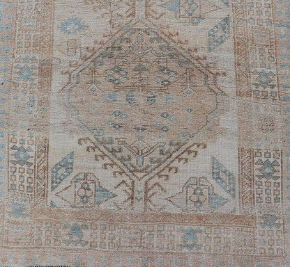 Antique Persian Sarab Runner with Sub - Geometric Medallion Design in Muted Tones. rug V21 - 0203, Keivan Woven Arts, country of origin / type: Persian / Sarab, circa 1920. Measures: 2'11 x 8'10 This antique Sarab runner features a sub - geometric med... - Keivan Woven ArtsV21 - 0203 - 15530
