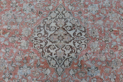 Distressed Antique Medallion Persian Mahal Rug In Faded Orange, Cream, And Brown. Keivan Woven Arts / rug V21 - 0301, country of origin / type: Iran / Mahal, circa 1920s Measures: 10'9 x 13'10 This beautiful antique Persian Mahal rug features an c... - Keivan Woven ArtsV21 - 0301 - 15224
