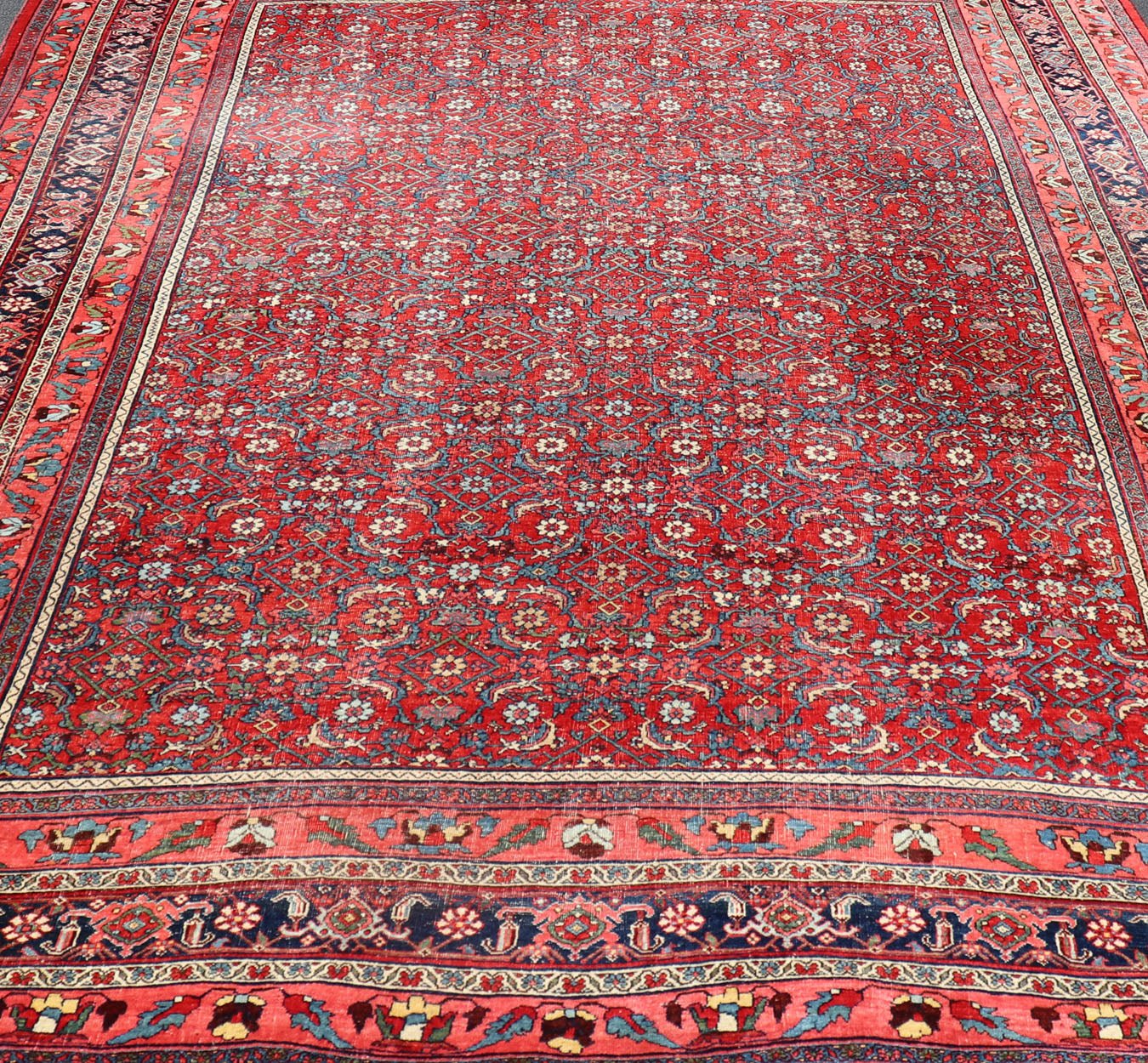 Antique Persian Bidjar rug with sub - geometric all - over design in red and blue. Keivan Woven Arts / rug V21 - 0304, Keivan Woven Arts / country of origin / type: Iran / Bidjar, circa 1910 Measures:9'2 x 12'6. This magnificent early 20th century anti... - Keivan Woven ArtsV21 - 0304 - 50 - 15242