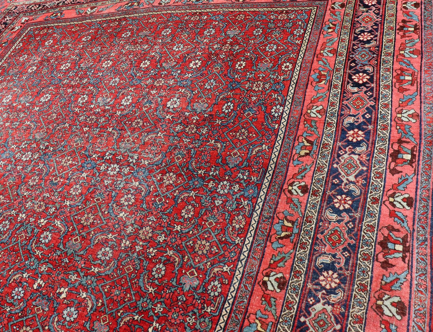 Antique Persian Bidjar rug with sub - geometric all - over design in red and blue. Keivan Woven Arts / rug V21 - 0304, Keivan Woven Arts / country of origin / type: Iran / Bidjar, circa 1910 Measures:9'2 x 12'6. This magnificent early 20th century anti... - Keivan Woven ArtsV21 - 0304 - 50 - 15242Rug