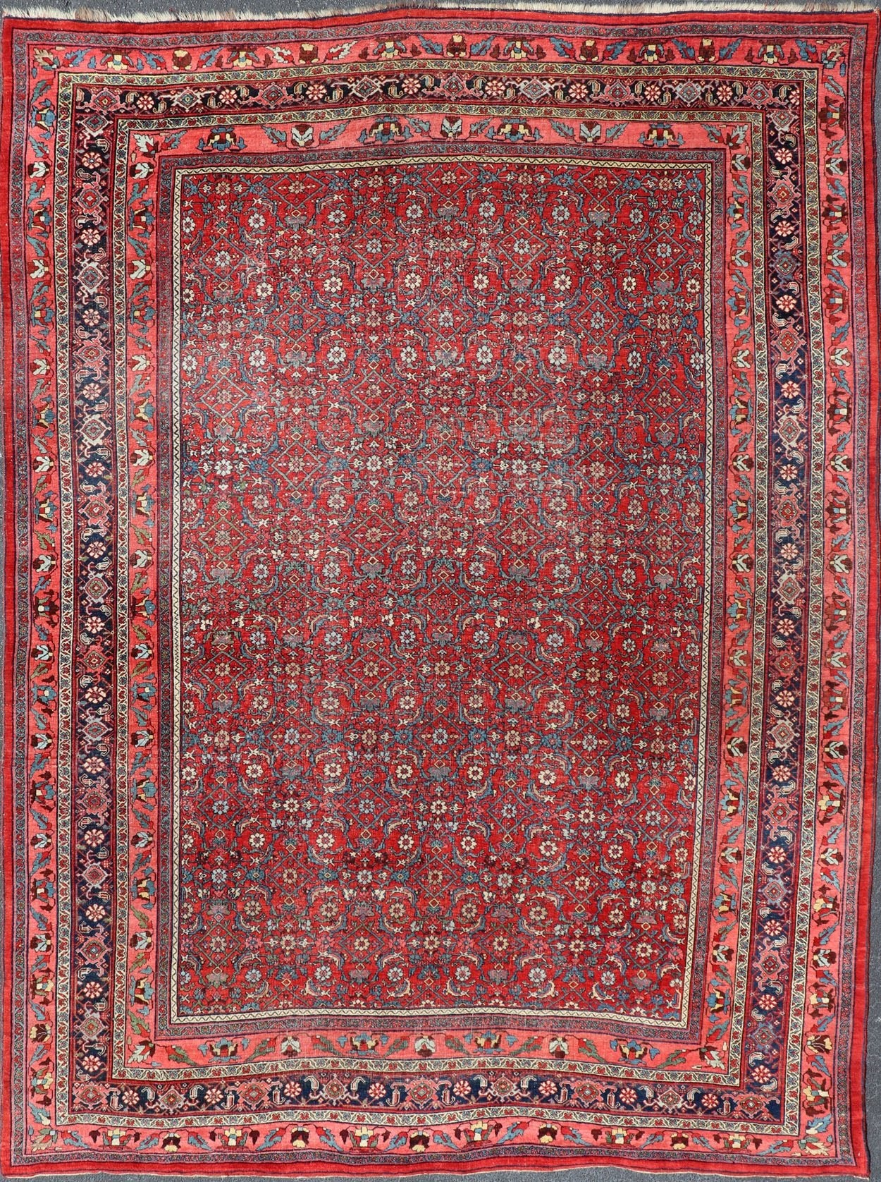 Antique Persian Bidjar rug with sub - geometric all - over design in red and blue. Keivan Woven Arts / rug V21 - 0304, Keivan Woven Arts / country of origin / type: Iran / Bidjar, circa 1910 Measures:9'2 x 12'6. This magnificent early 20th century anti... - Keivan Woven ArtsV21 - 0304 - 50 - 15242Rug